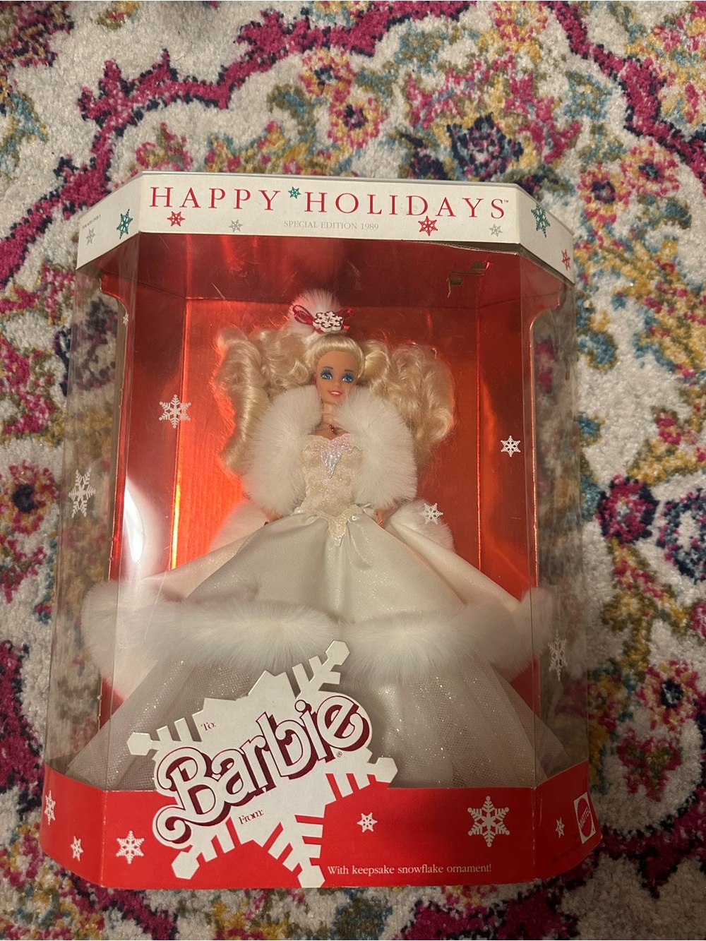 Barbie White Holiday Gown with Faux Fur Trim vintage